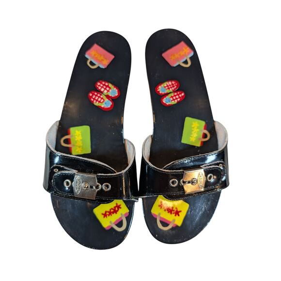 VTG 1980s Dr. Scholl’s 7 NIB Original Collection Clog Sandal Black Hand painted - Picture 1 of 11